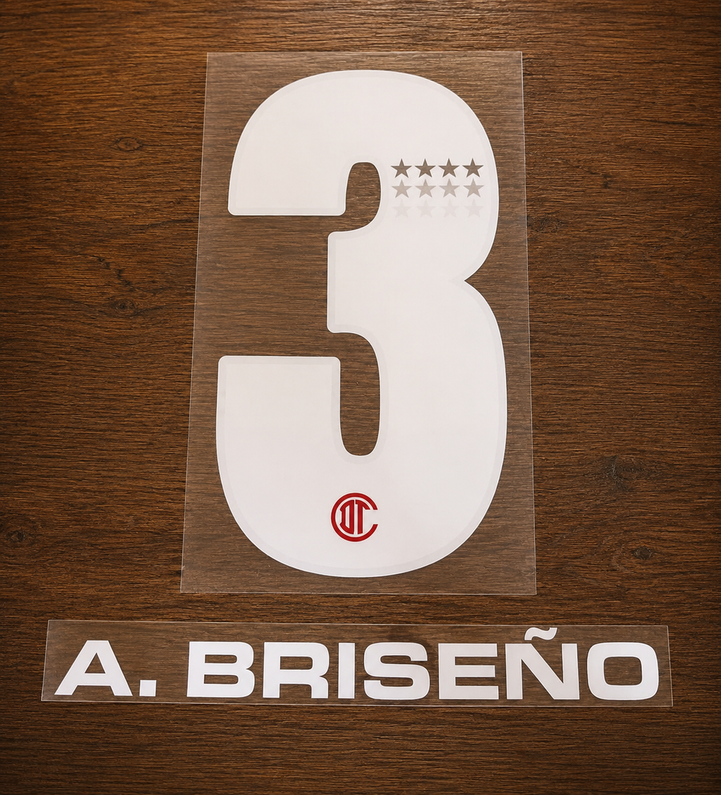 JUEGO DE NOMBRE OFICIAL TOLUCA FC A. BRISEÑO #3 PARA CAMISETA LOCAL