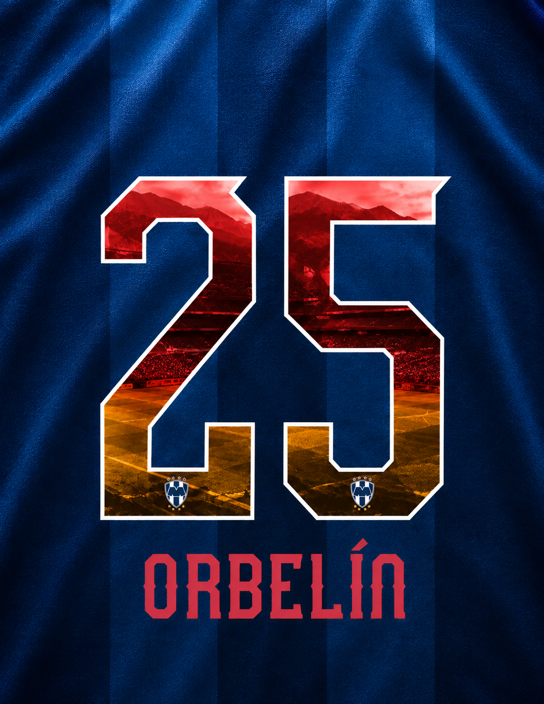 SET DE NOMBRE OFICIAL RAYADOS DE MONTERREY FC ORBELIN #25 PARA CAMISETA LOCAL