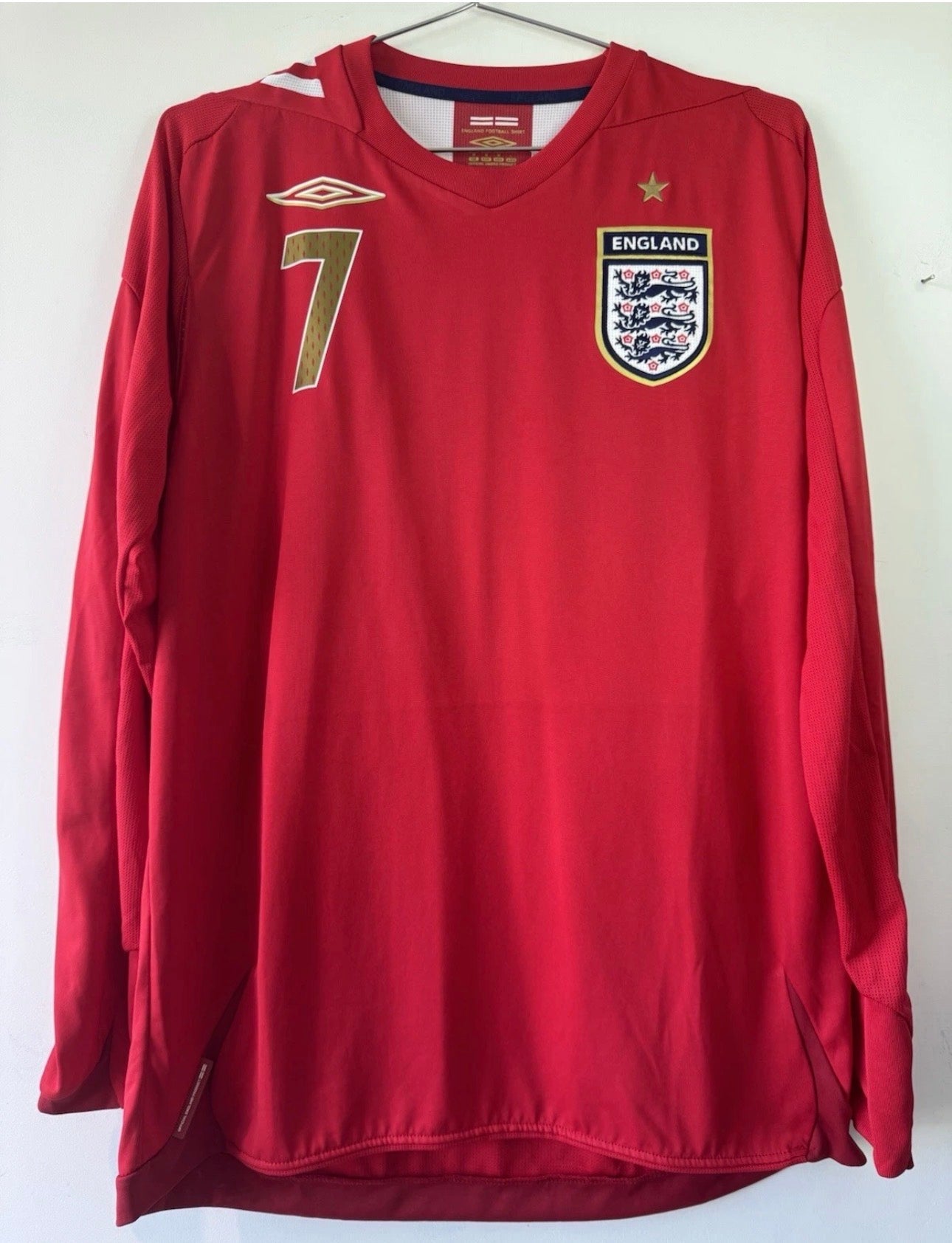 ENGLAND HOME UMBRO SHIRT 06-08 [M] BECKHAM #23 LONG SLEEVE