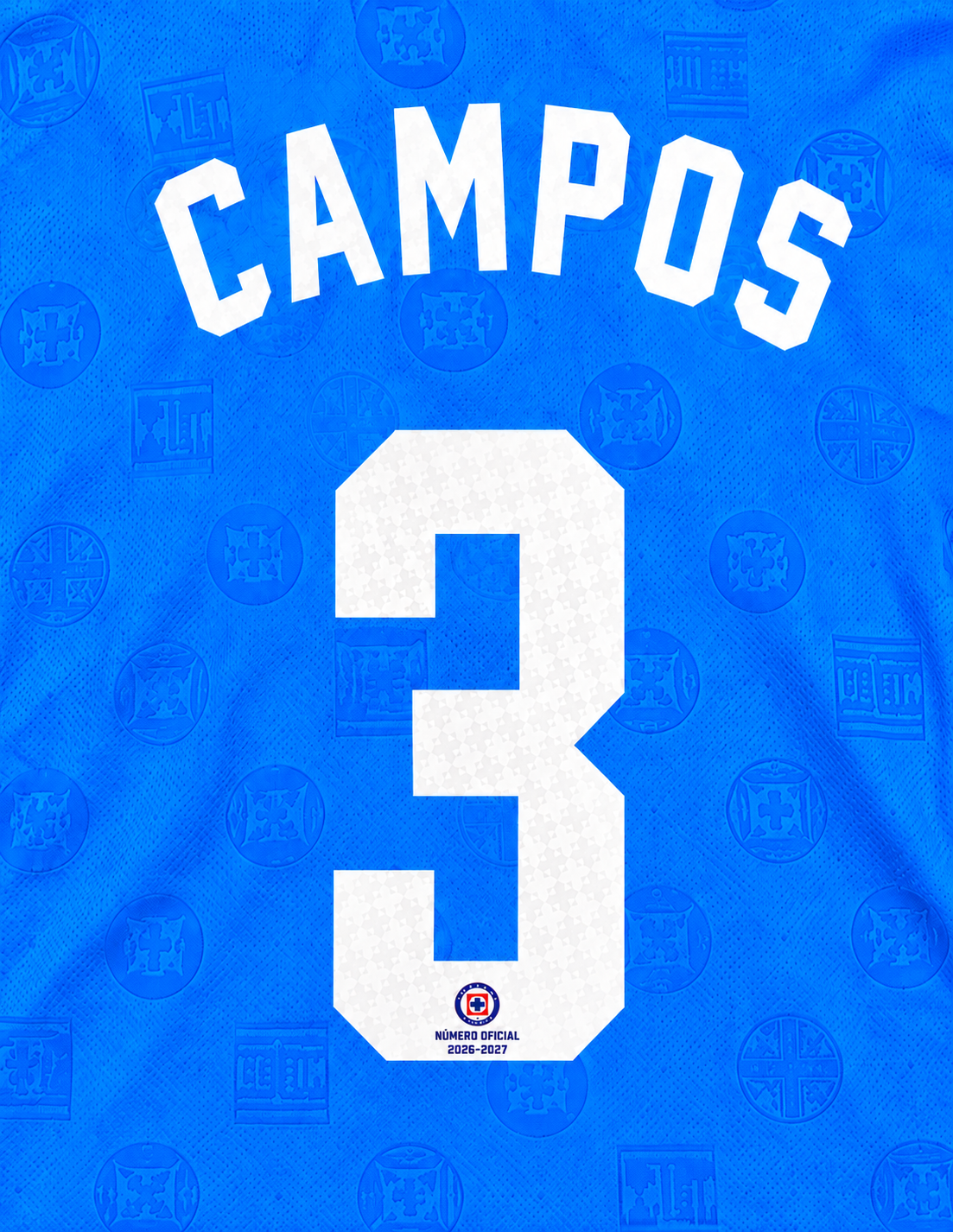 Official Name Set Campos #3 Cruz Azul 2026-2027 Home Shirt