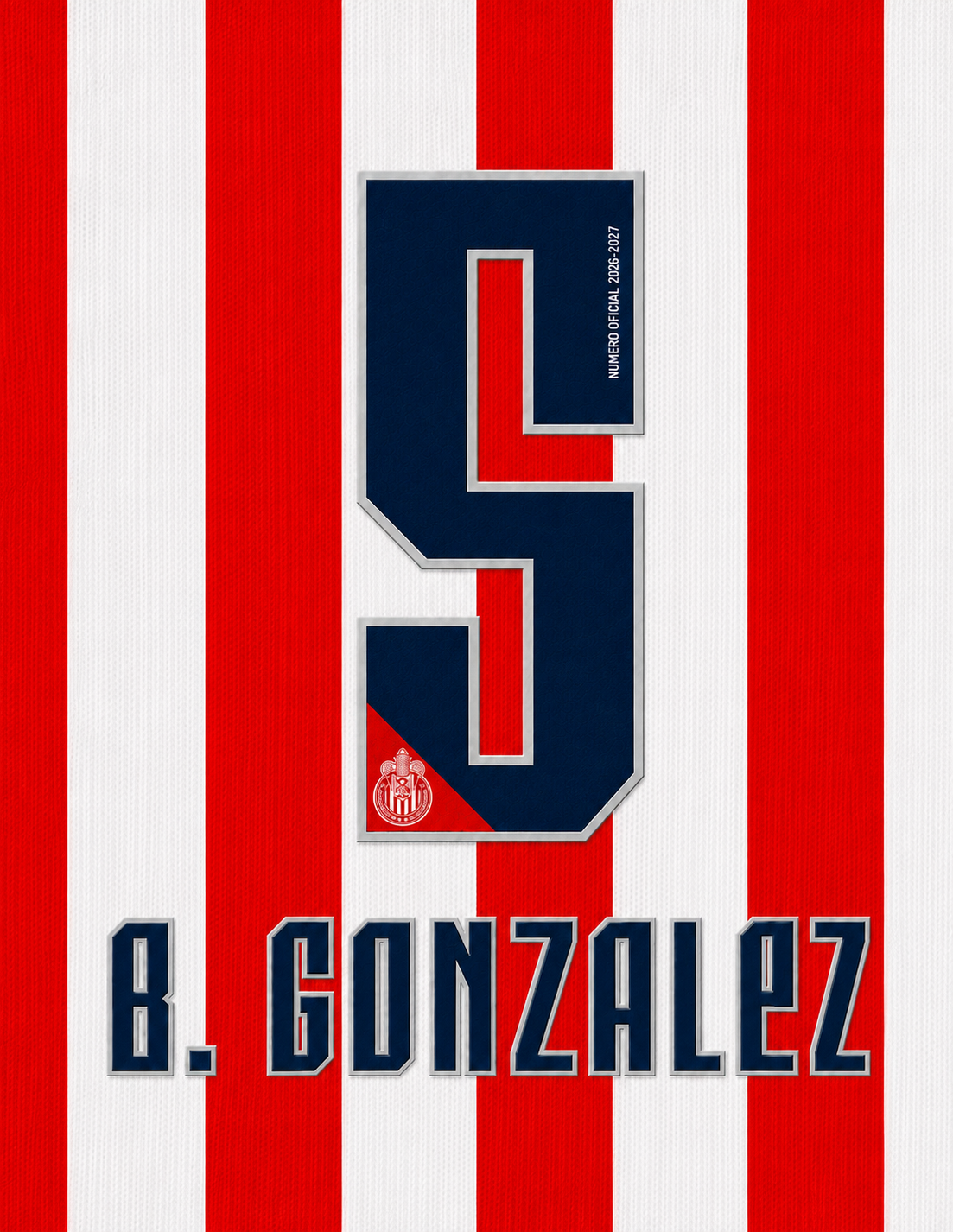 OFFICIAL CHIVAS GUADALAJARA NAME SET B. GONZALEZ #5 HOME SHIRT 26/27