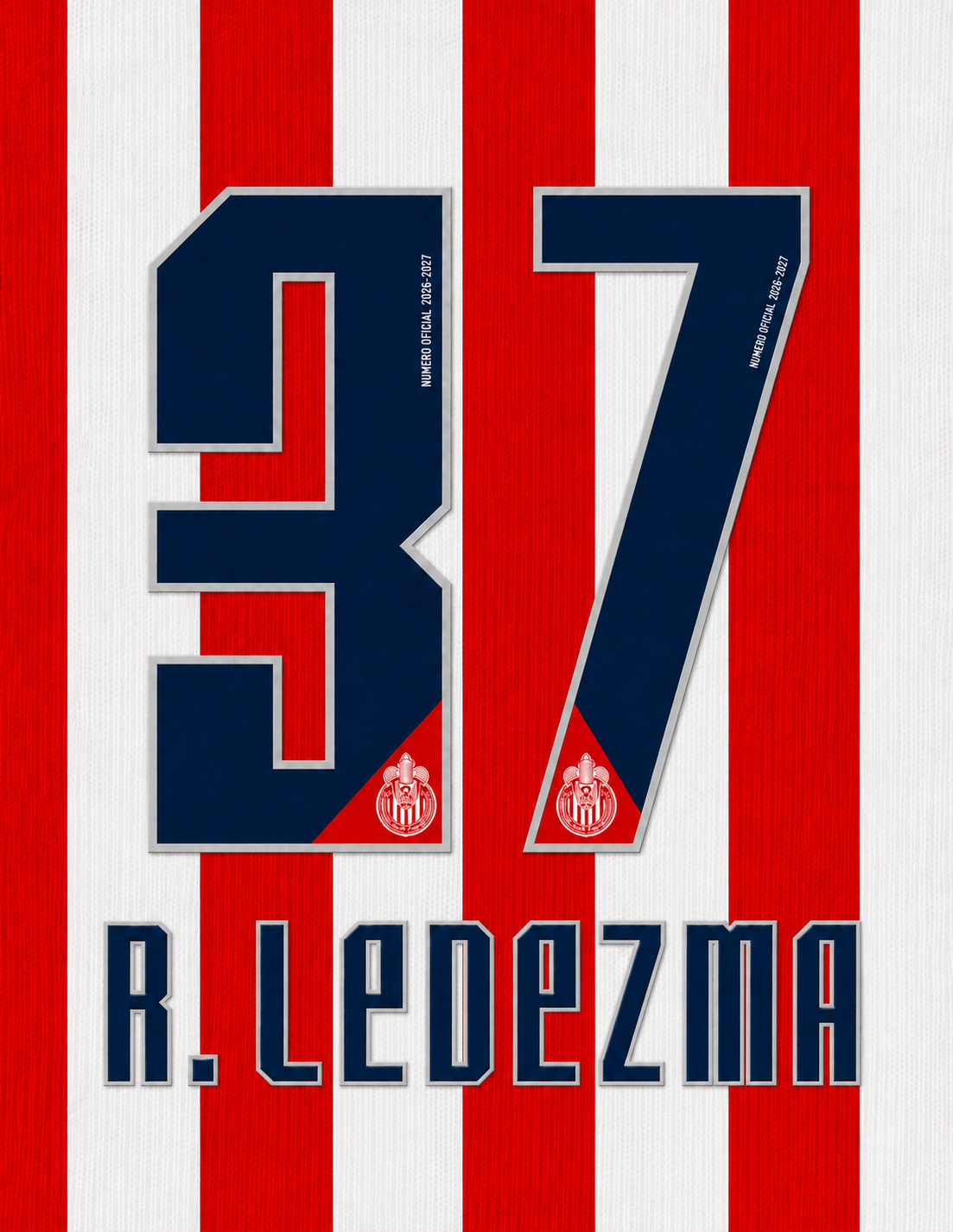 OFFICIAL CHIVAS GUADALAJARA NAME SET R. LEDEZMA #37 HOME SHIRT 26/27
