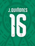 J.QUIÑONES #16 CONJUNTO DE NOMBRE Y NÚMERO PARA LA CAMISETA LOCAL DE MÉXICO