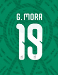 G.MORA #19 SET DE NOMBRE Y NÚMERO PARA CAMISETA LOCAL VERDE MÉXICO 2026