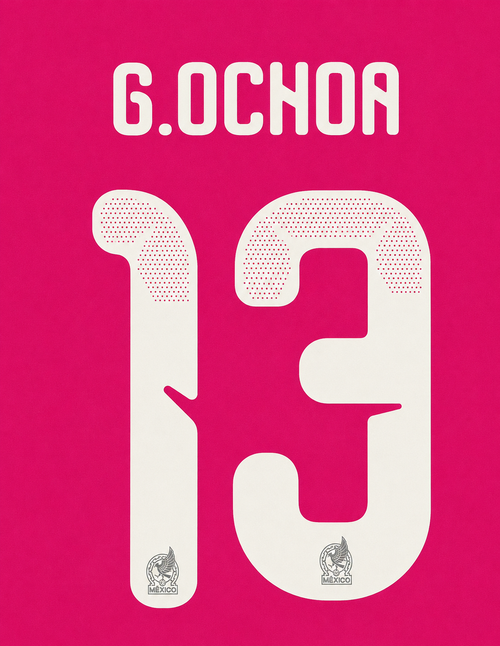 G. OCHOA #13 CONJUNTO DE NOMBRE Y NÚMERO PARA CAMISETA DE PORTERO ROSA DE MÉXICO