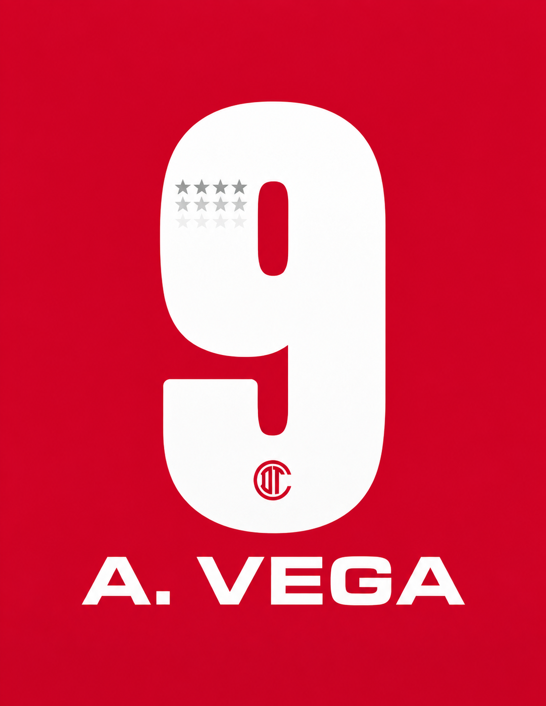 JUEGO DE NOMBRES OFICIALES TOLUCA FC A.VEGA #9 PARA CAMISETA LOCAL