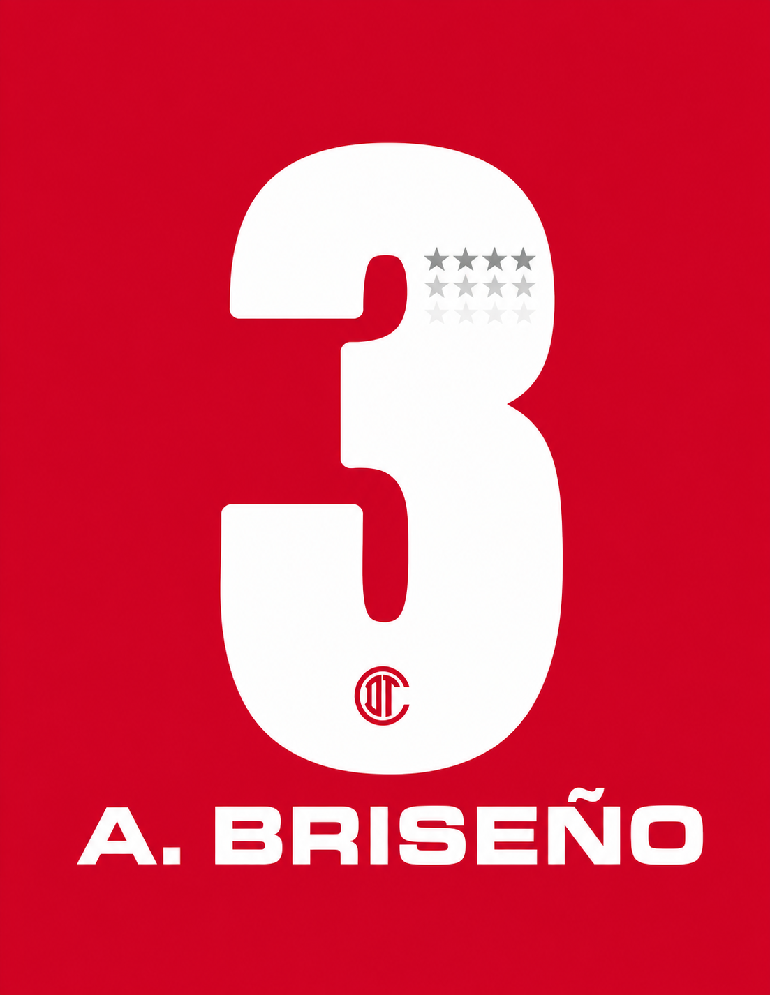 JUEGO DE NOMBRE OFICIAL TOLUCA FC A. BRISEÑO #3 PARA CAMISETA LOCAL