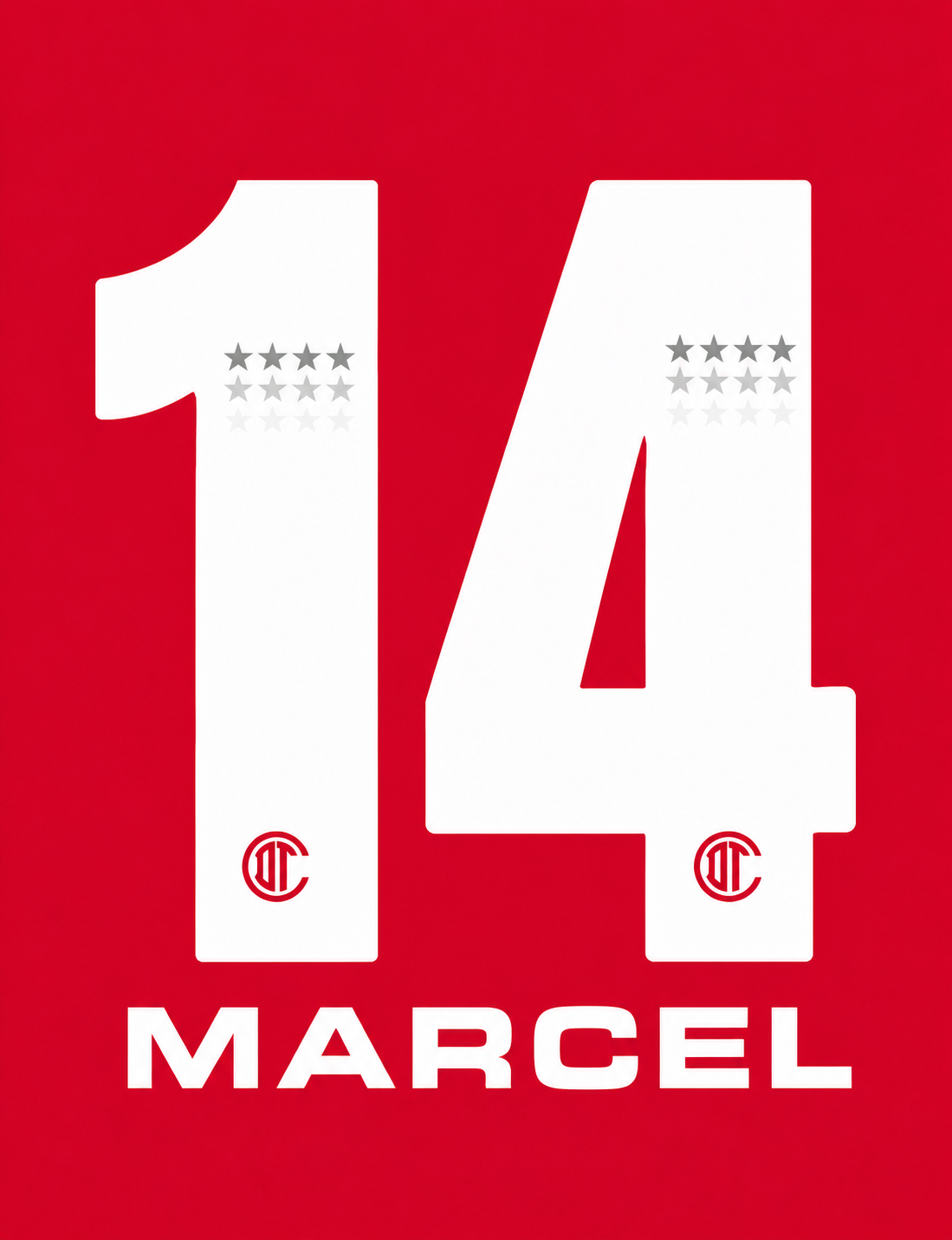 SET DE NOMBRES OFICIAL TOLUCA FC MARCEL #14 PARA CAMISETA LOCAL