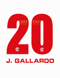 JUEGO DE NOMBRE OFICIAL DEL TOLUCA FC J. GALLARDO #20 PARA LA CAMISETA DE VISITANTE