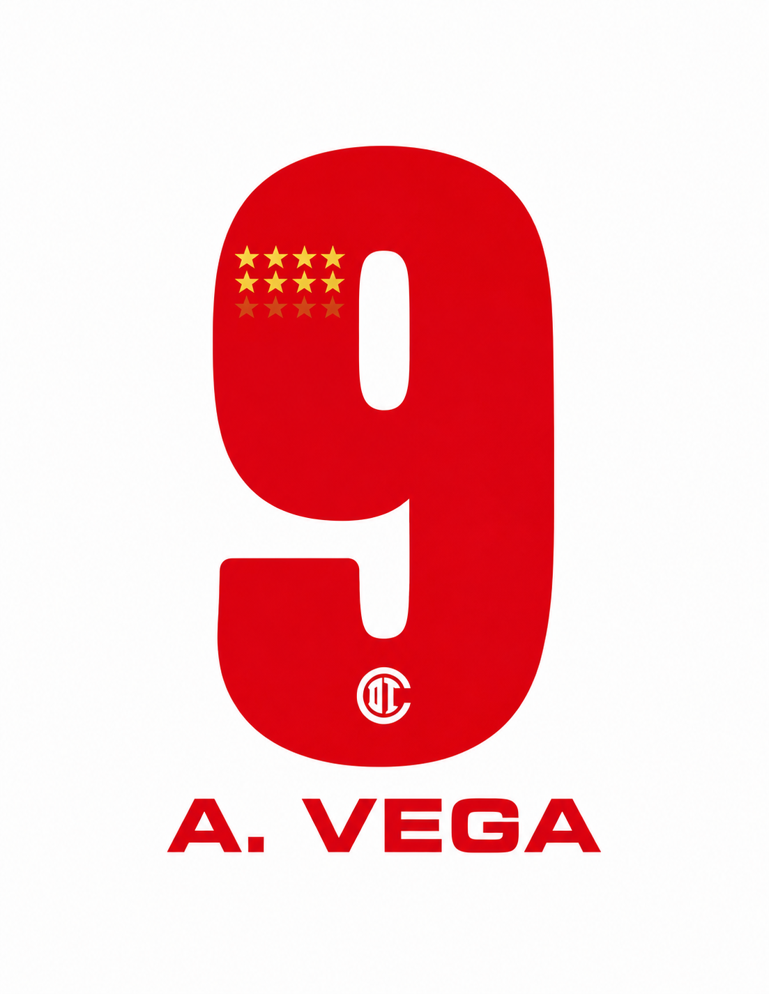 OFICIAL TOLUCA FC A. VEGA#9 NOMBRE ESTABLECIDO PARA CAMISETA DE VISITANTE