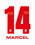 CONJUNTO DE NOMBRE OFICIAL MARCEL #14 DEL TOLUCA FC PARA CAMISETA DE VISITANTE