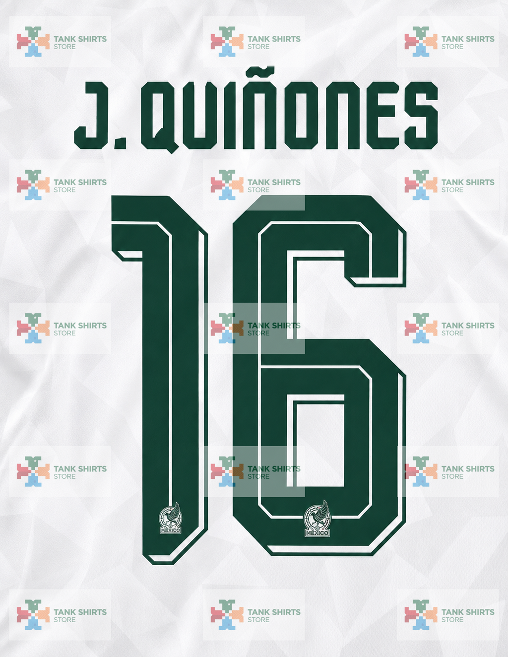 Nombre y número oficial de México J. Quiñones #16 Camiseta blanca de visitante Copa Mundial 26