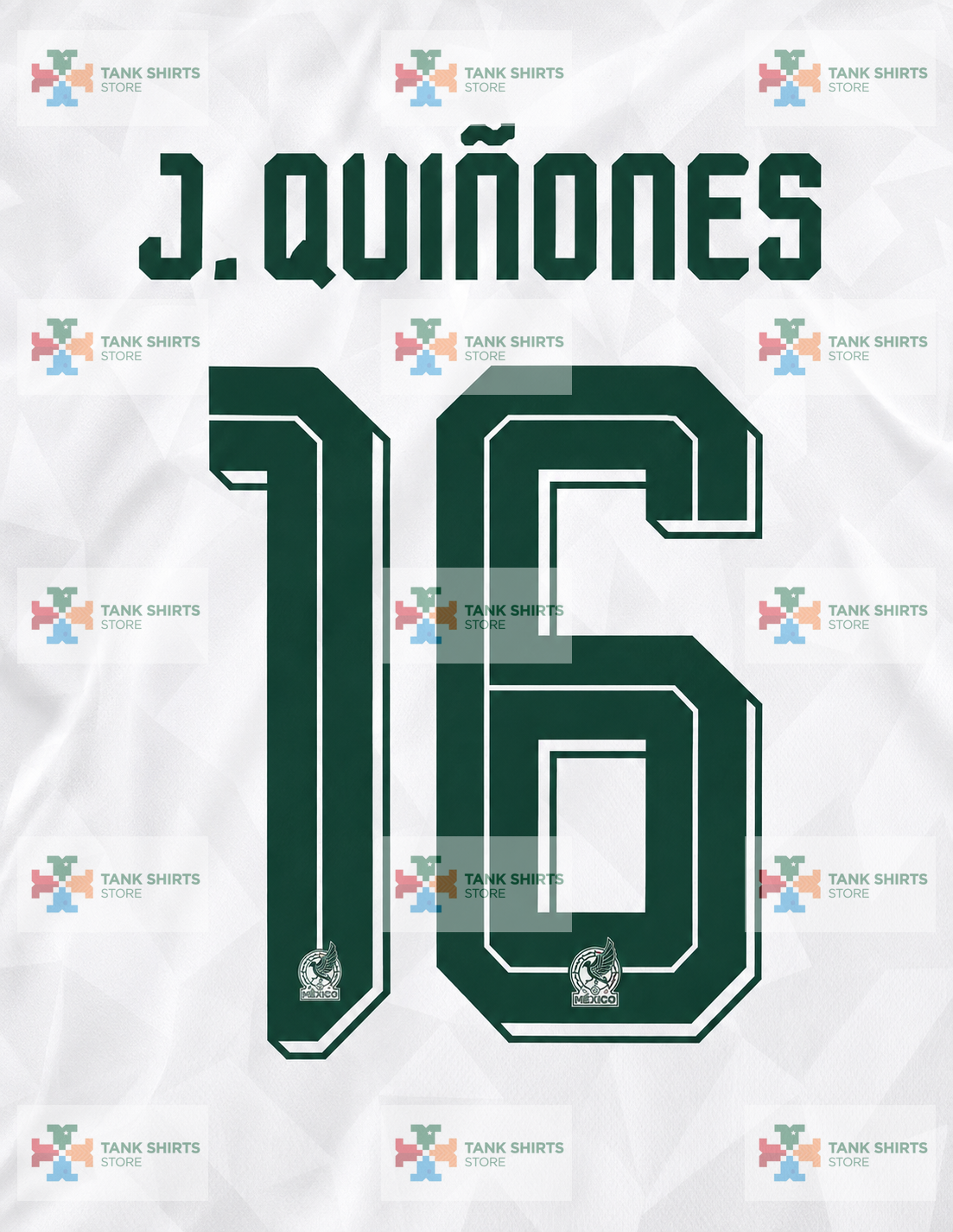 Nombre y número oficial de México J. Quiñones #16 Camiseta blanca de visitante Copa Mundial 26