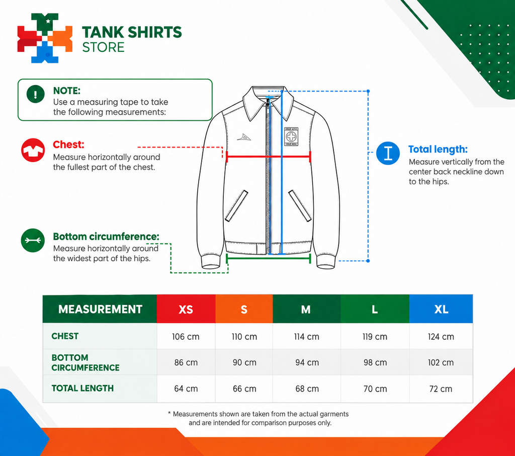 Cruz Azul Heritage Jacket Khaki - size chart