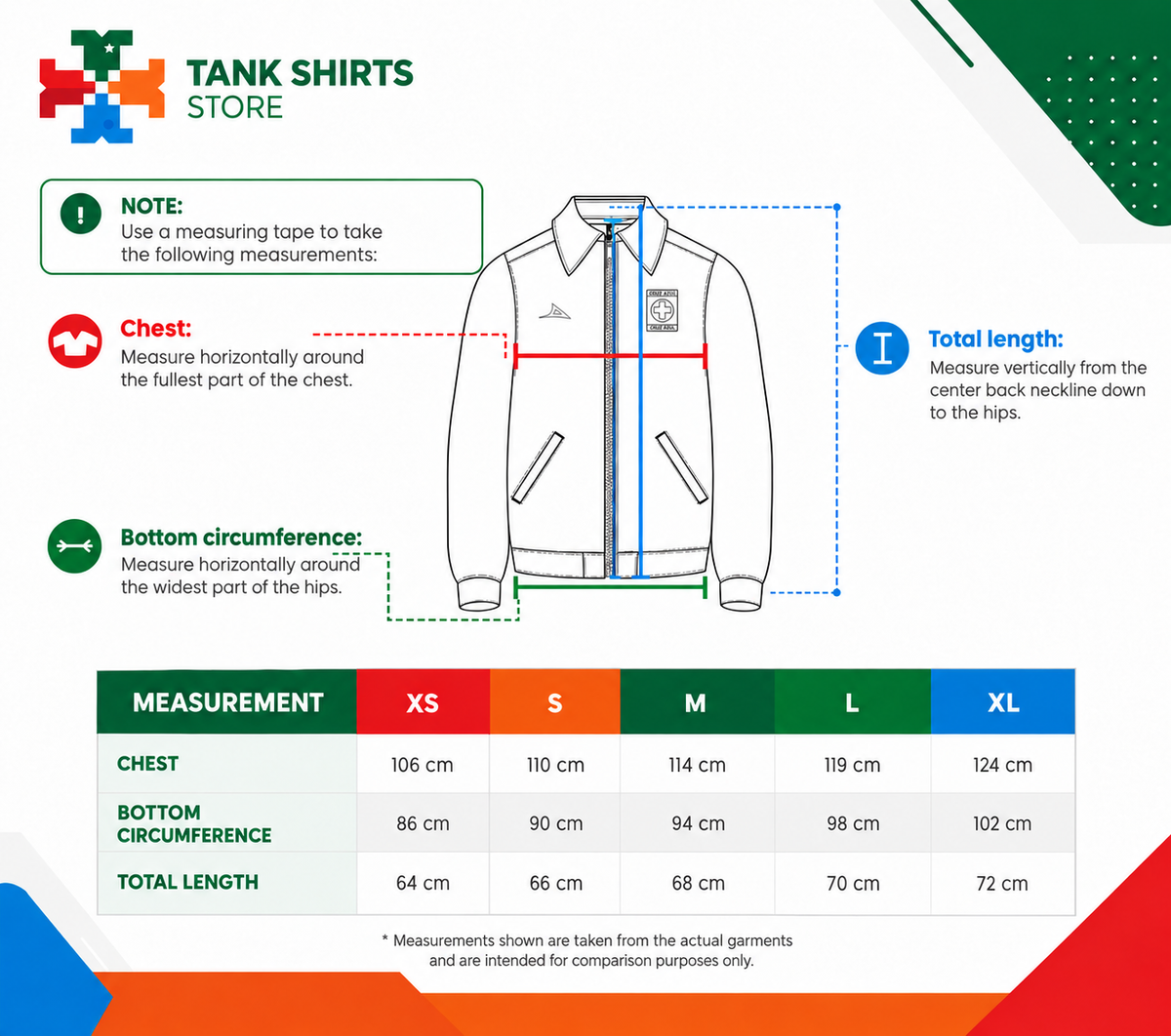 Cruz Azul Heritage Jacket Khaki - size chart