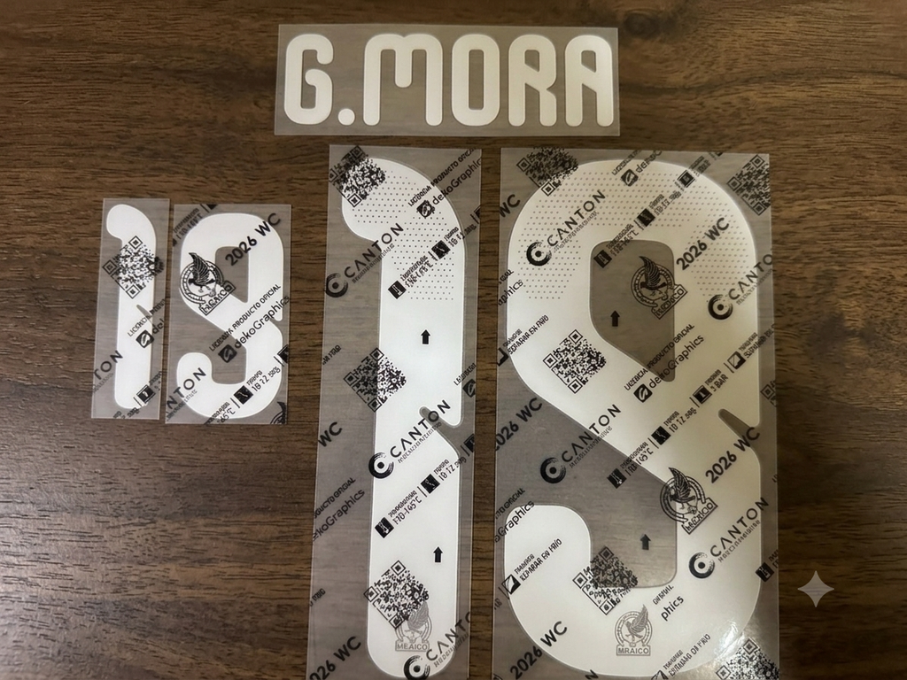 G.MORA #19 SET DE NOMBRE Y NÚMERO PARA CAMISETA LOCAL VERDE MÉXICO 2026