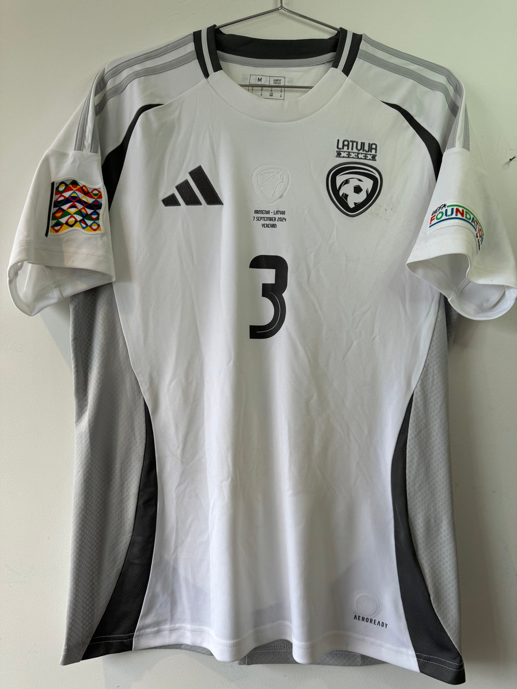 LATVIA 2024 AWAY SHIRT ADIDAS MATCH WORN VARSLAVANS #3 LETONIA