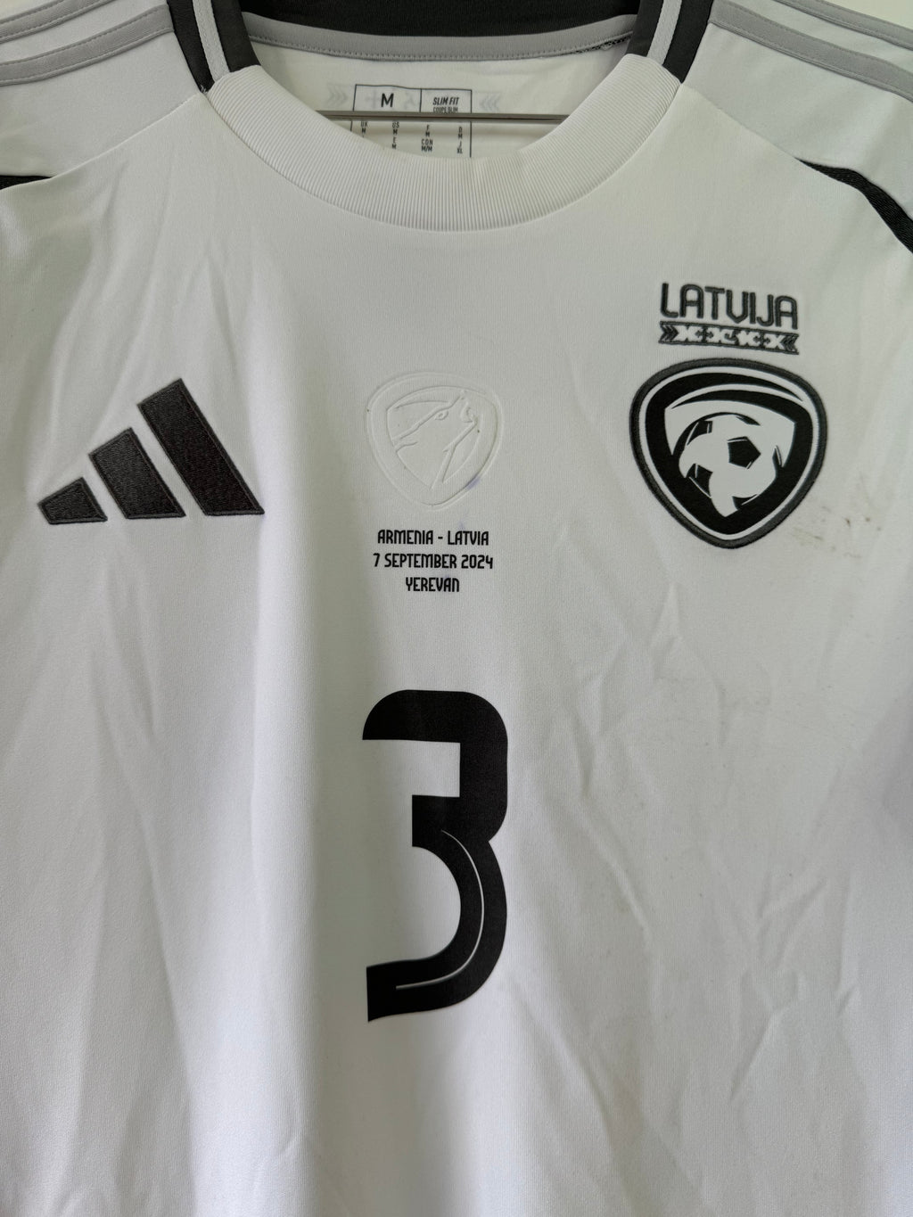 LATVIA 2024 AWAY SHIRT ADIDAS MATCH WORN VARSLAVANS #3 LETONIA