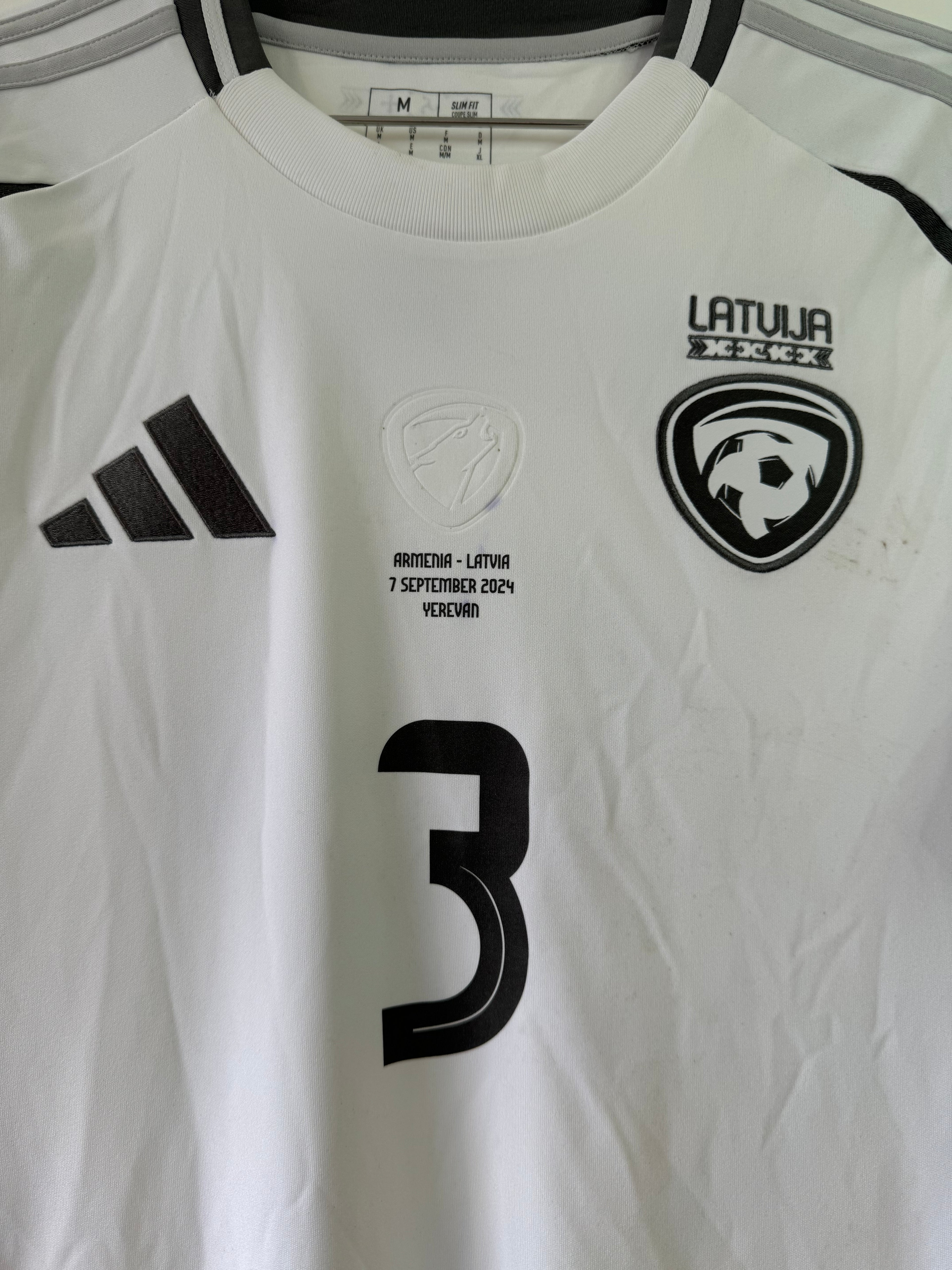 LATVIA 2024 AWAY SHIRT ADIDAS MATCH WORN VARSLAVANS #3 LETONIA