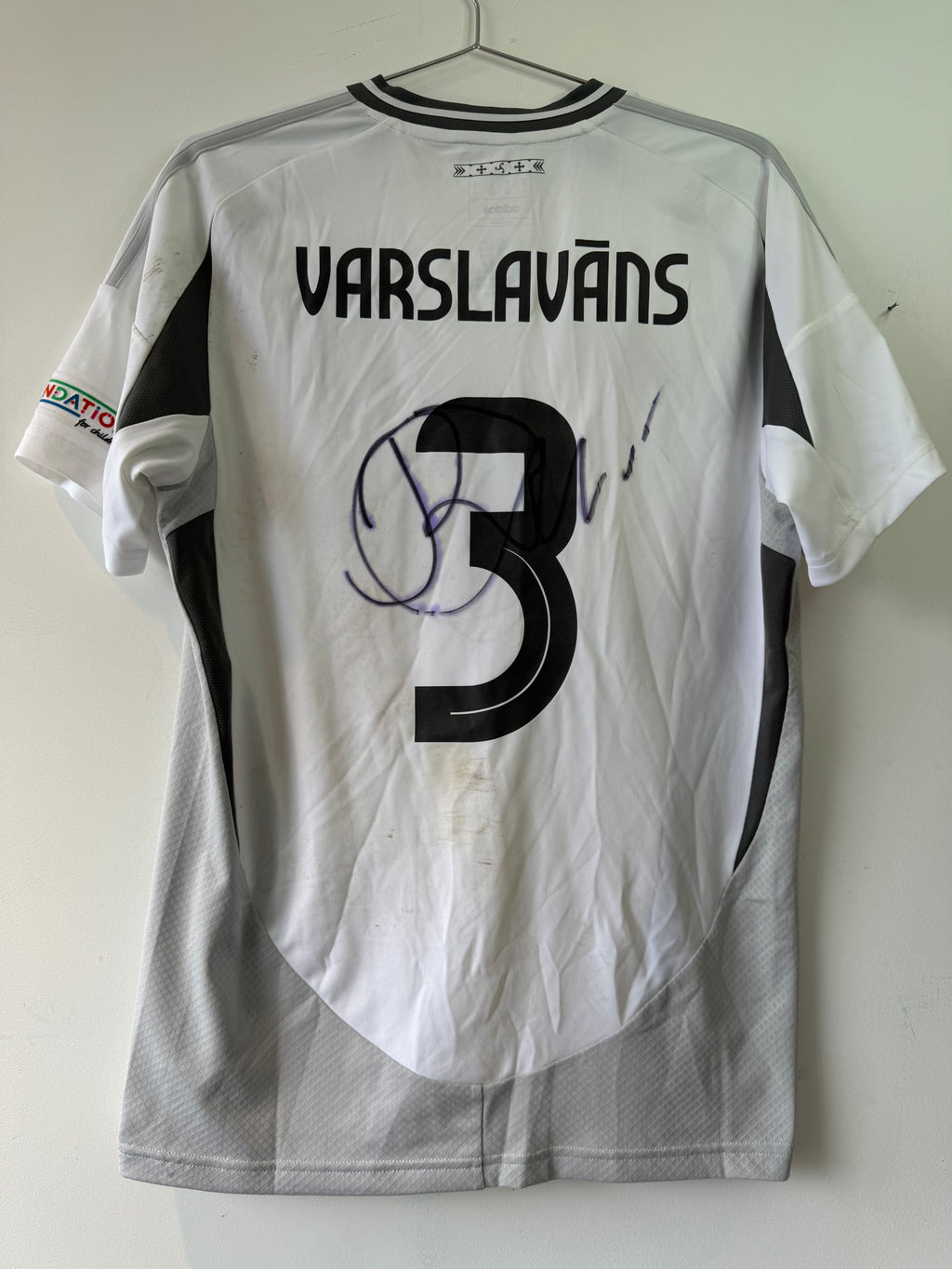 LATVIA 2024 AWAY SHIRT ADIDAS MATCH WORN VARSLAVANS #3 LETONIA