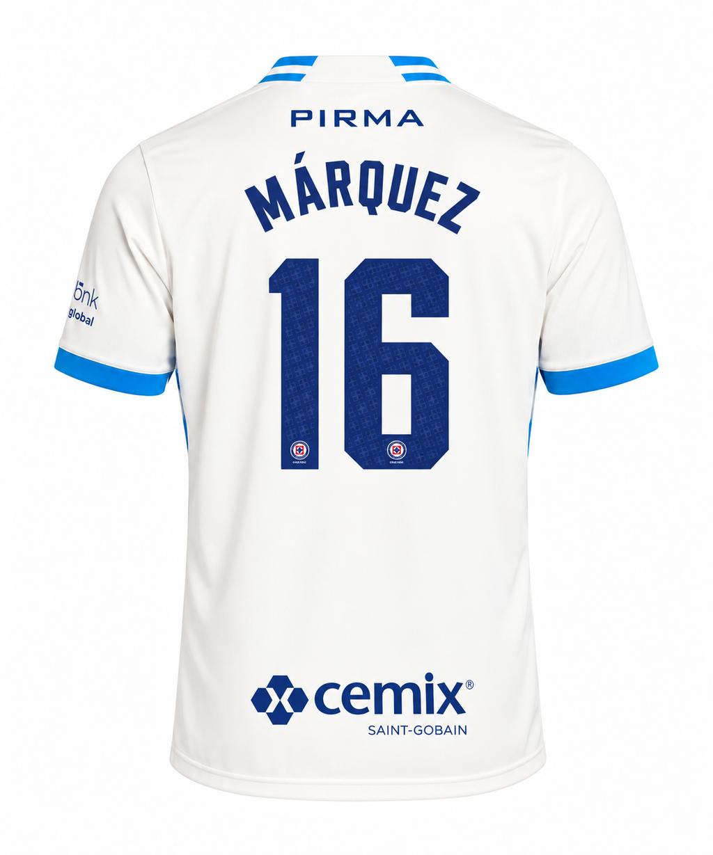 Official Name Set Márquez #16 Cruz Azul 2026-2027 Away Shirt - back view