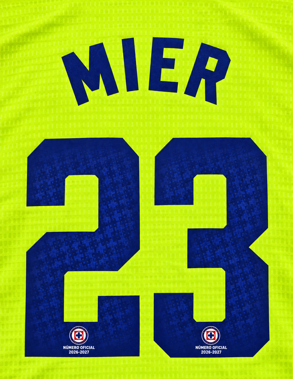 Official Name Set Mier #23 Cruz Azul 2026-2027 Neon Yellow Goalkeeper Shirt