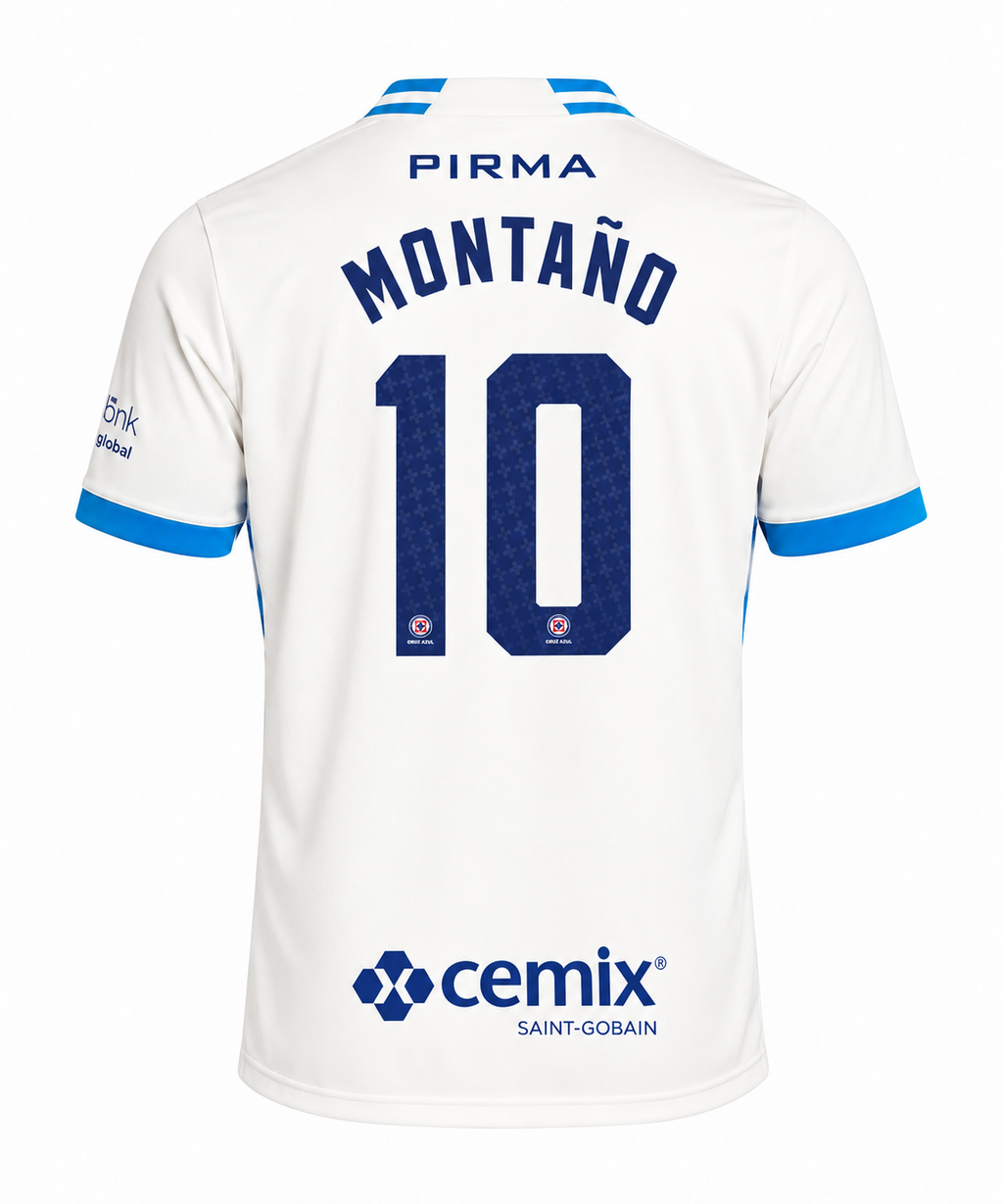 Official Name Set Montaño #10 Cruz Azul 2026-2027 Away Shirt - back view