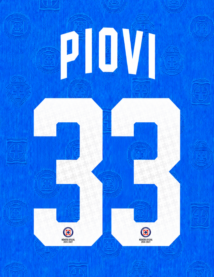 OFFICIAL NAME SET PIOVI #33 CRUZ AZUL 2026-2027 HOME SHIRT