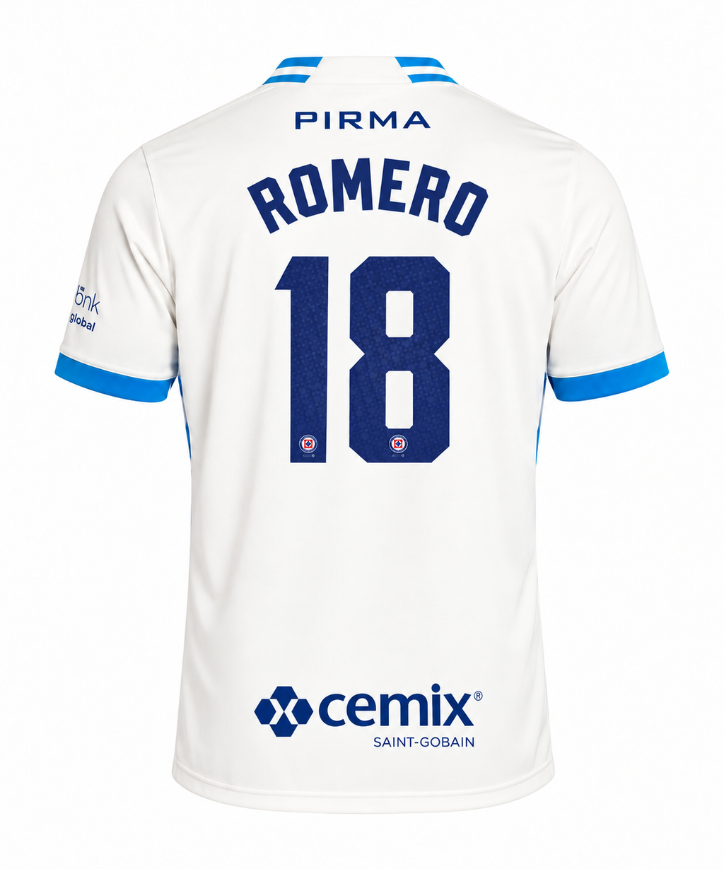 Official Name Set Romero #18 Cruz Azul 2026-2027 Away Shirt - back view